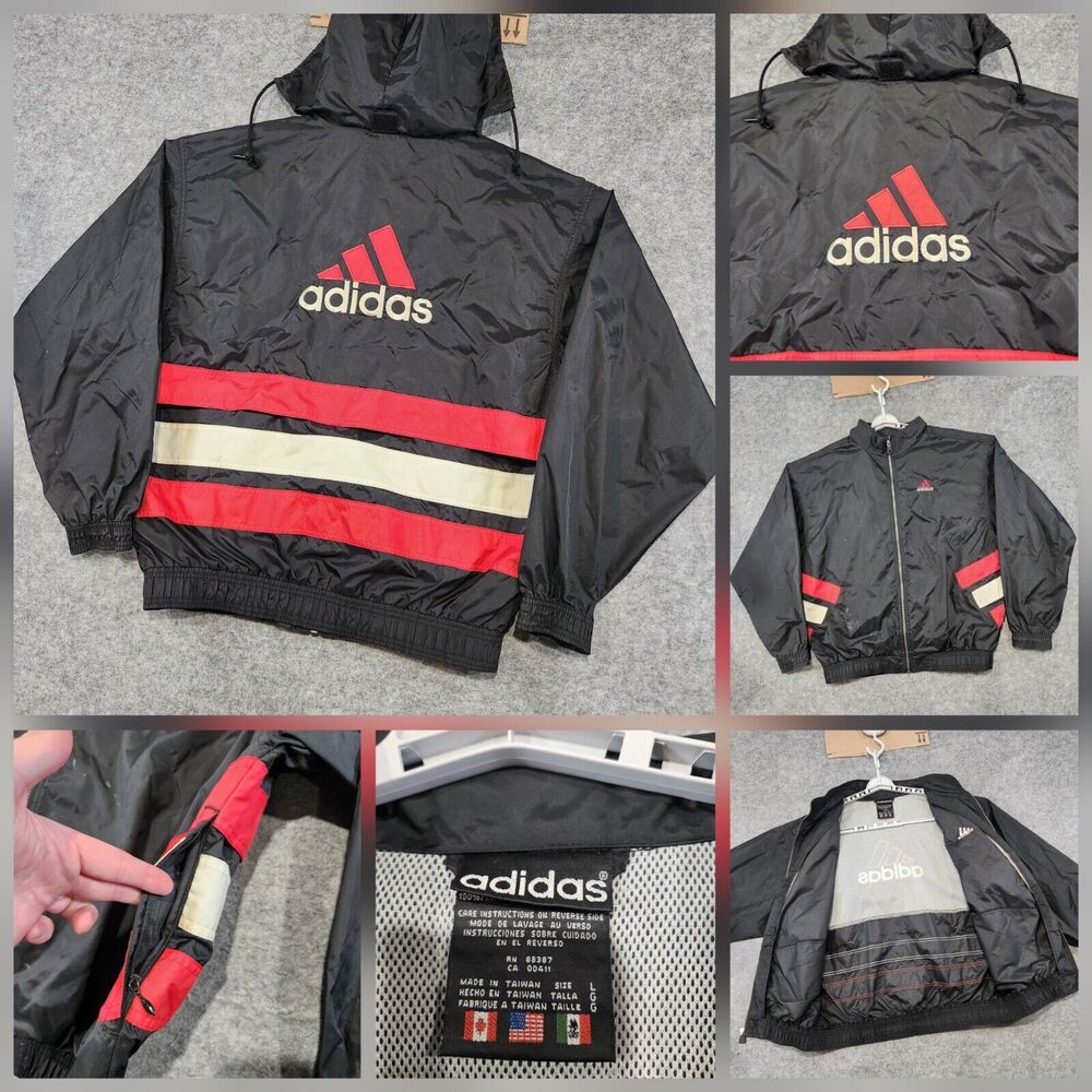 VTG 90s Adidas Mens L Large 3 Stripes Embroidered Logo Full Zip Track Jacket